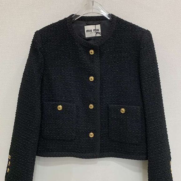 Miu Miu Black Tweed Blazer with Gold Buttons - Picture 1 of 5